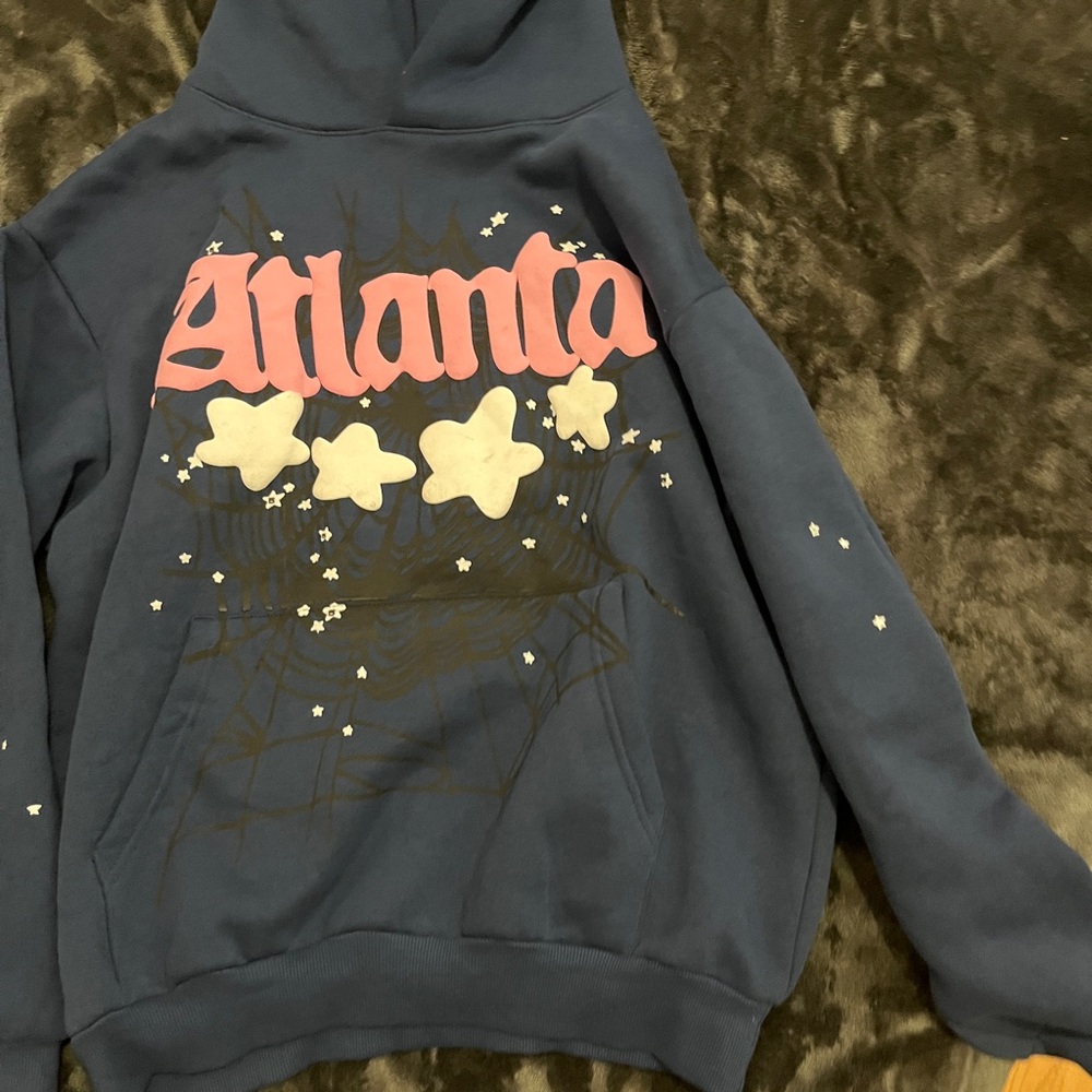 Blue Hoodie with Pink Atlanta Graphic